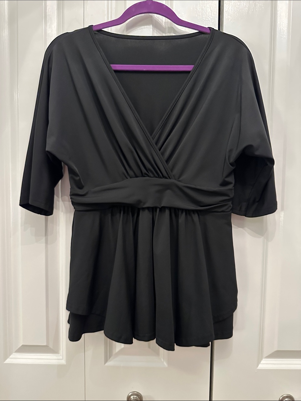 Black Wrap-Front Peplum Top - Women Xl
